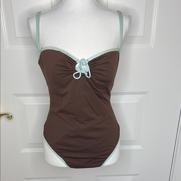 Anne Cole Brown and Mint One-Piece Swimsuit. Size 14 - Picture 1 of 10